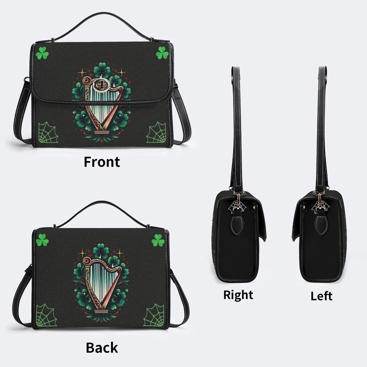 Irish Harp & Shamrocks Print - Leather Satchel Bag