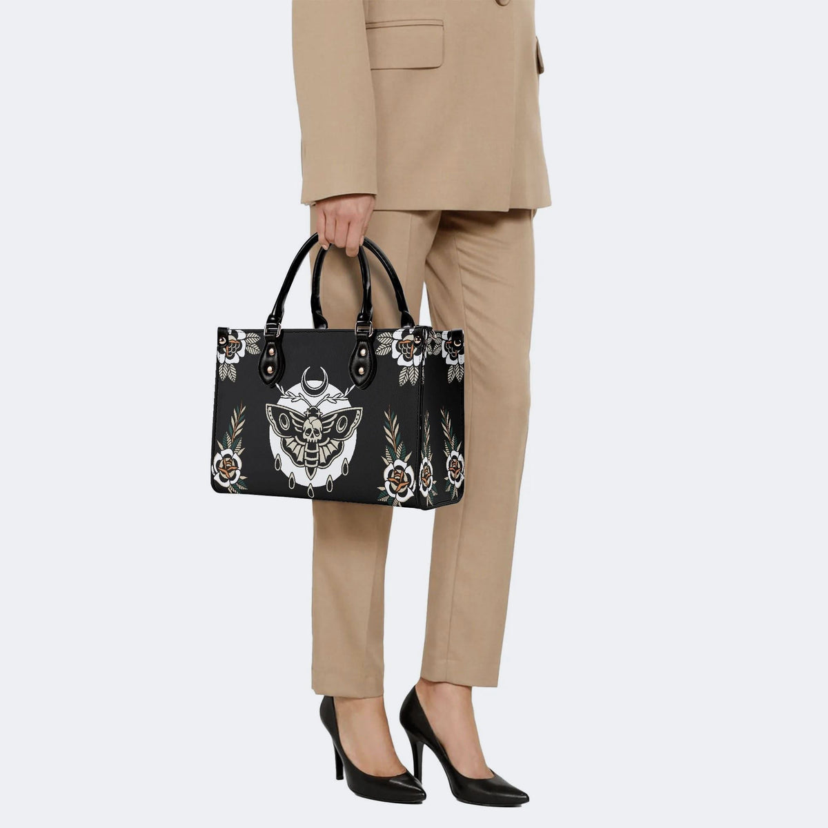 Death Moth Vintage Print - Leather Handbag