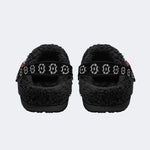 Rose Heart Skull Print - Fur Lined Slippers/Sandals