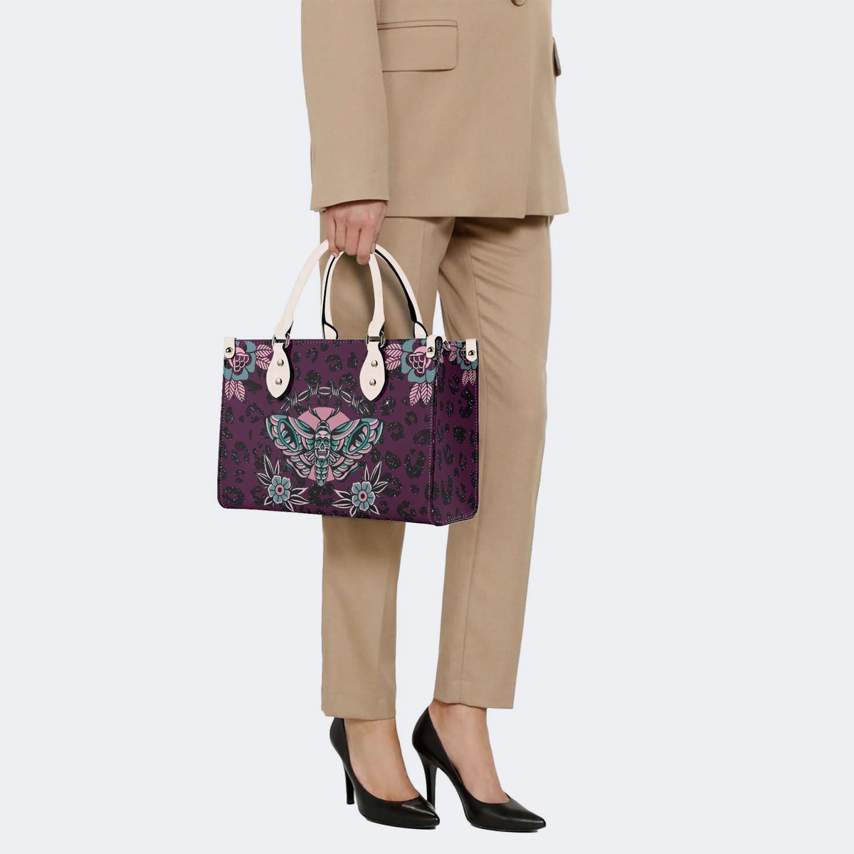 Death Moth Vintage Print - Leather Handbag