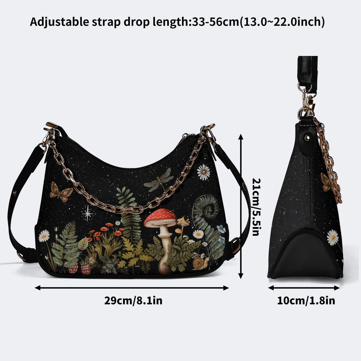 Starry Night Mushroom Moth Print - Leather Crossbody Bag