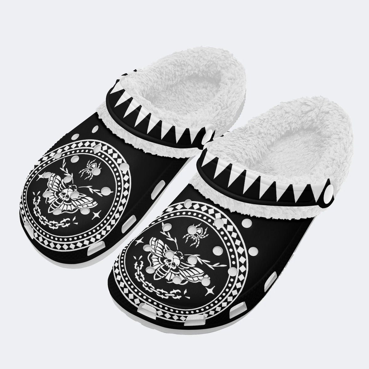 Death Moth Vintage Print - Fur Lined Slippers/Sandals